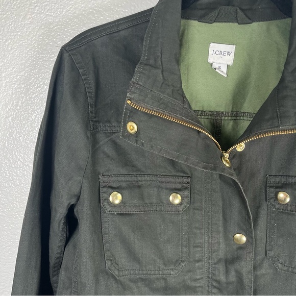 J. Crew Resin Coated Field Utility Jacket Olive with Brass Buttons Women’s SM - Picture 4 of 11